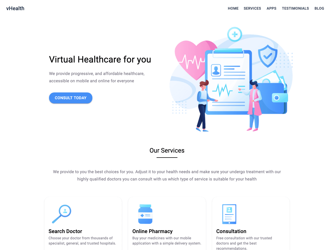 vHealth Virtual healthcare Gatsby Theme