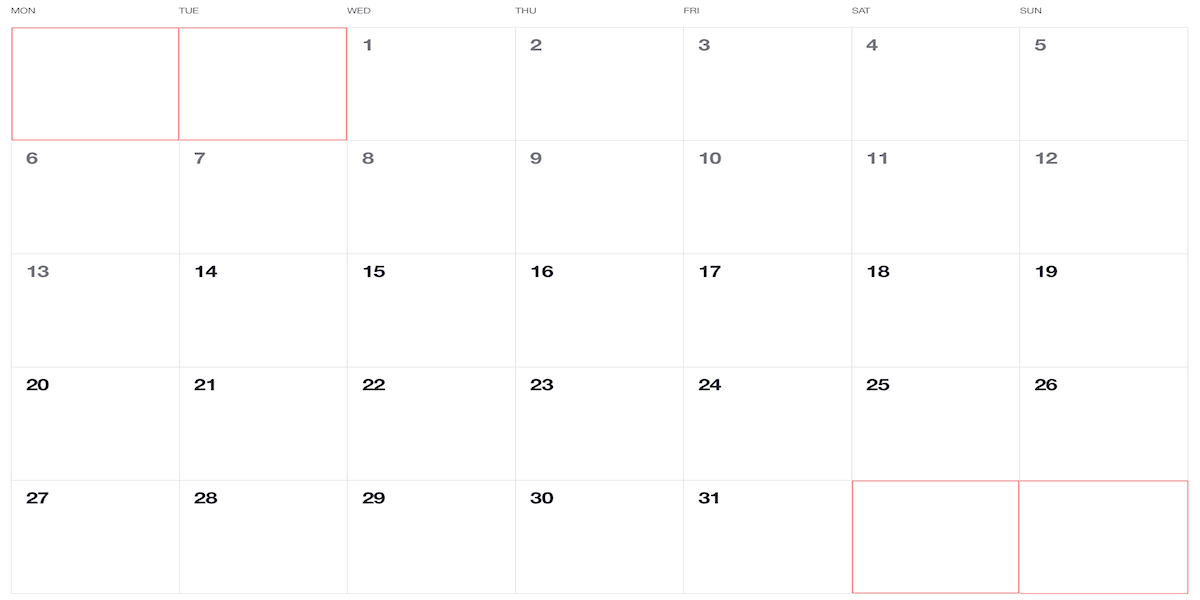 Calendar Monthly View