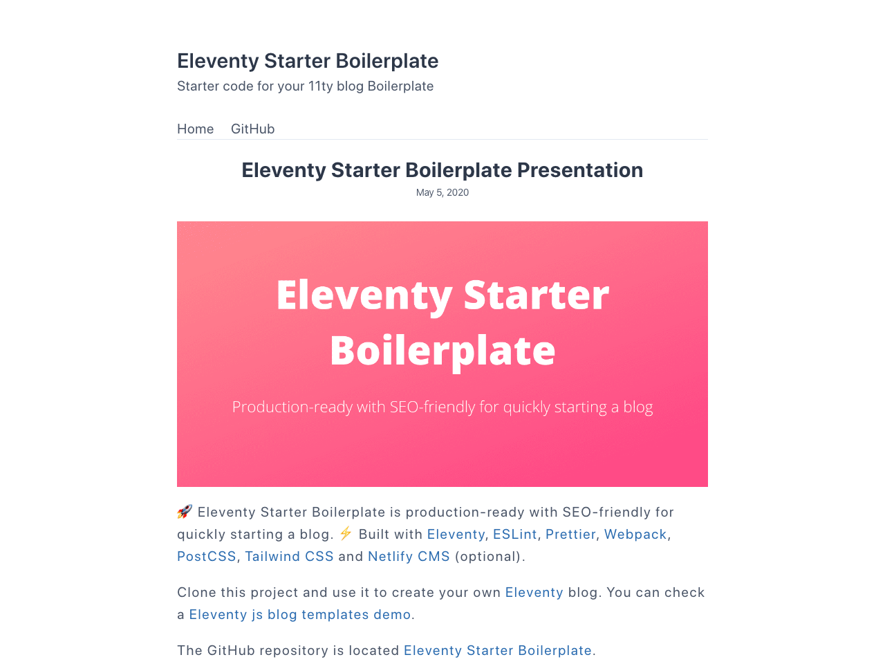 Eleventy Starter Boilerplate 11ty Theme
