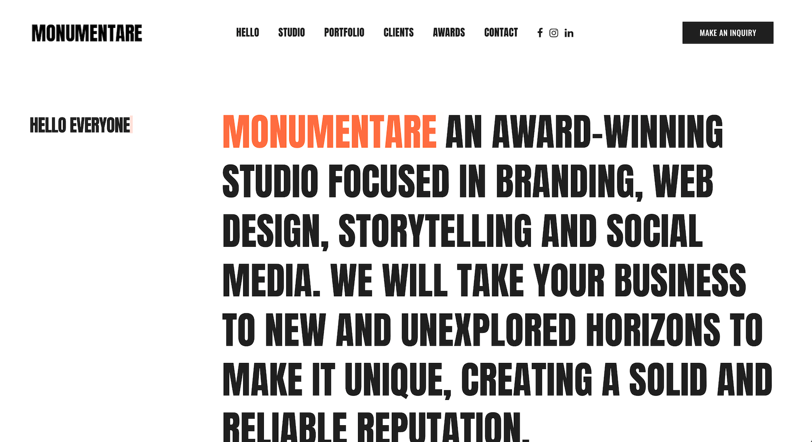 Monumentare Studio Design Landing Page