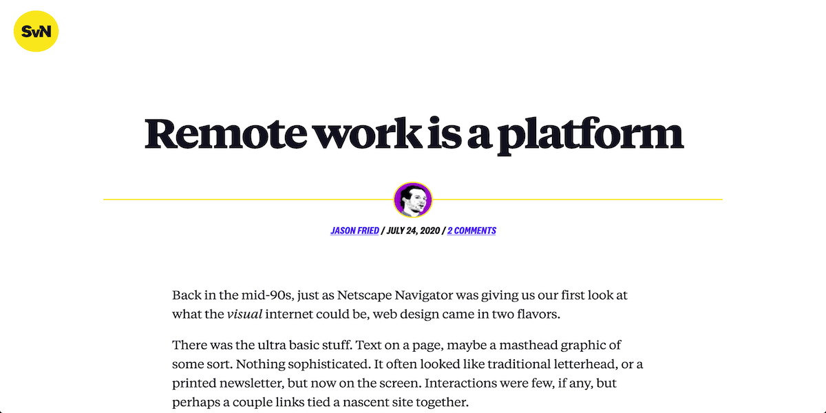 Remote work is a platform article screenshot