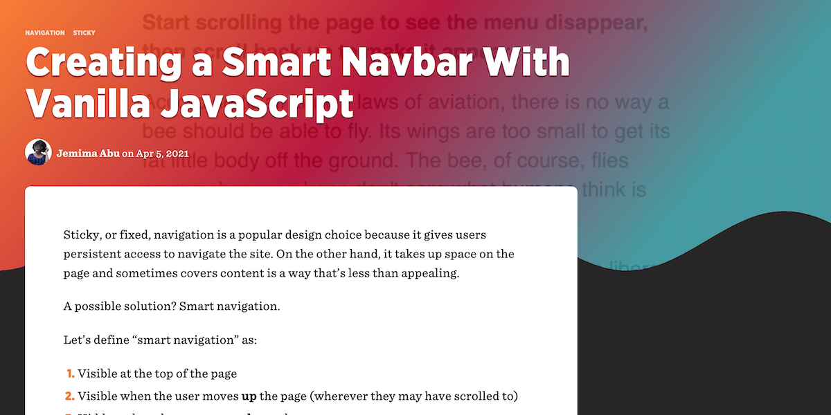 Creating a Smart Navbar With Vanilla JavaScript Article